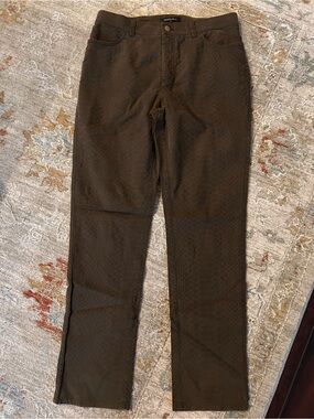 Lafayette 148 New York textured olive green textured reptile printed pants sz10